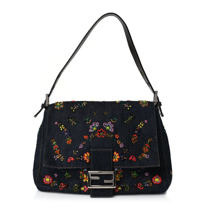 Fendi Denim Beaded Mama Baguette Blue