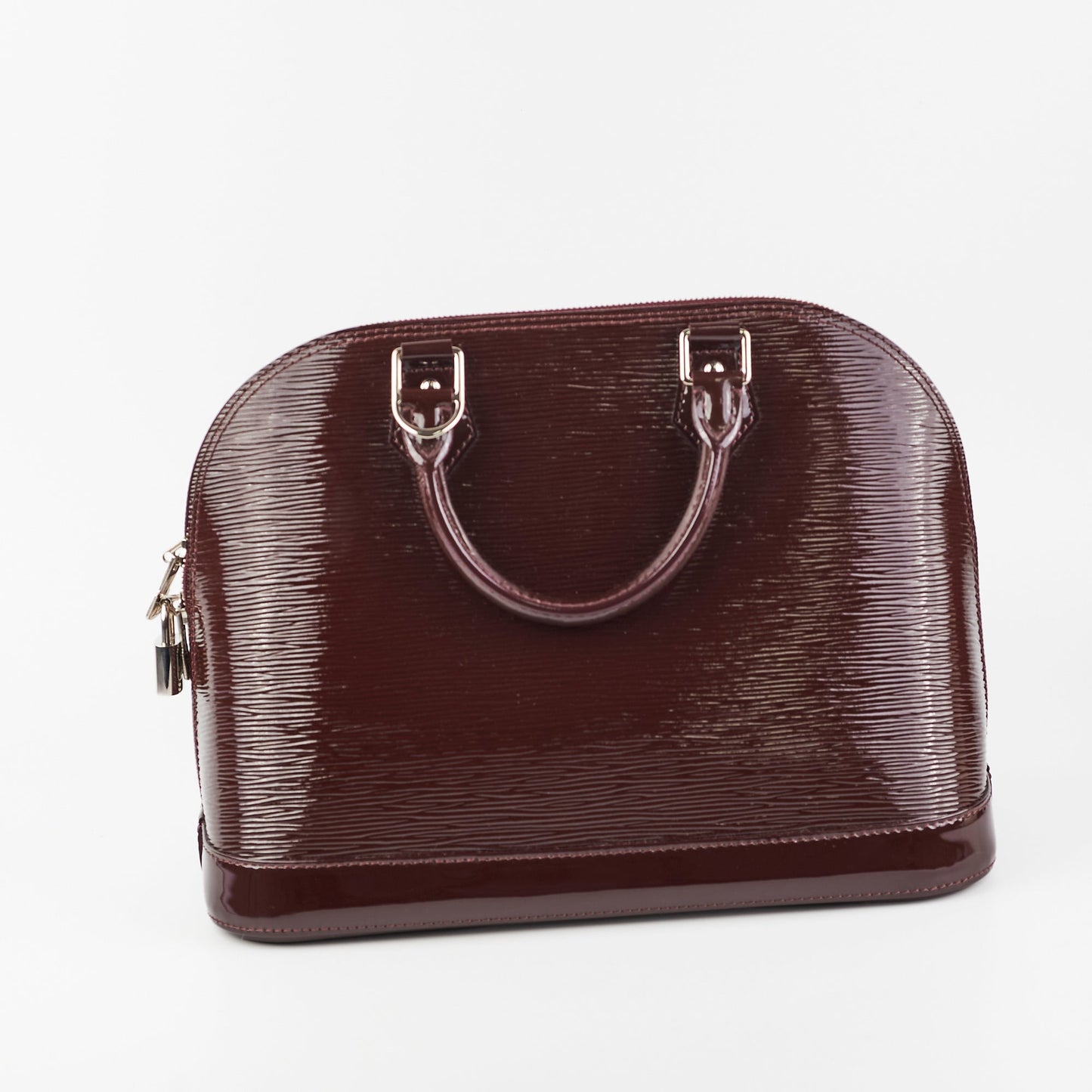 Louis Vuitton Paris LV Alma Burgundy Epi Patent Leather Bag PM