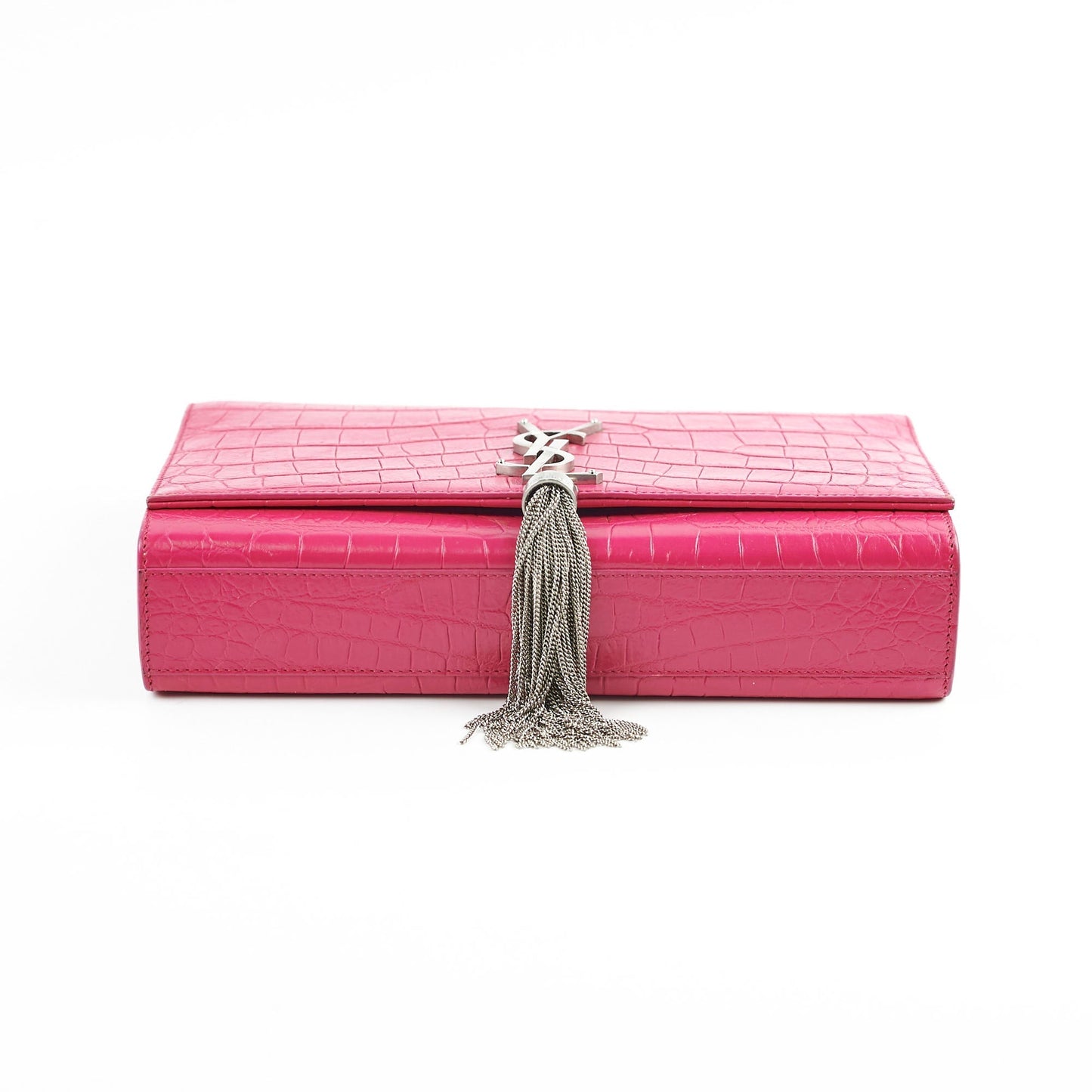 Saint Laurent Croc Embossed Kate Tassle Bag Pink