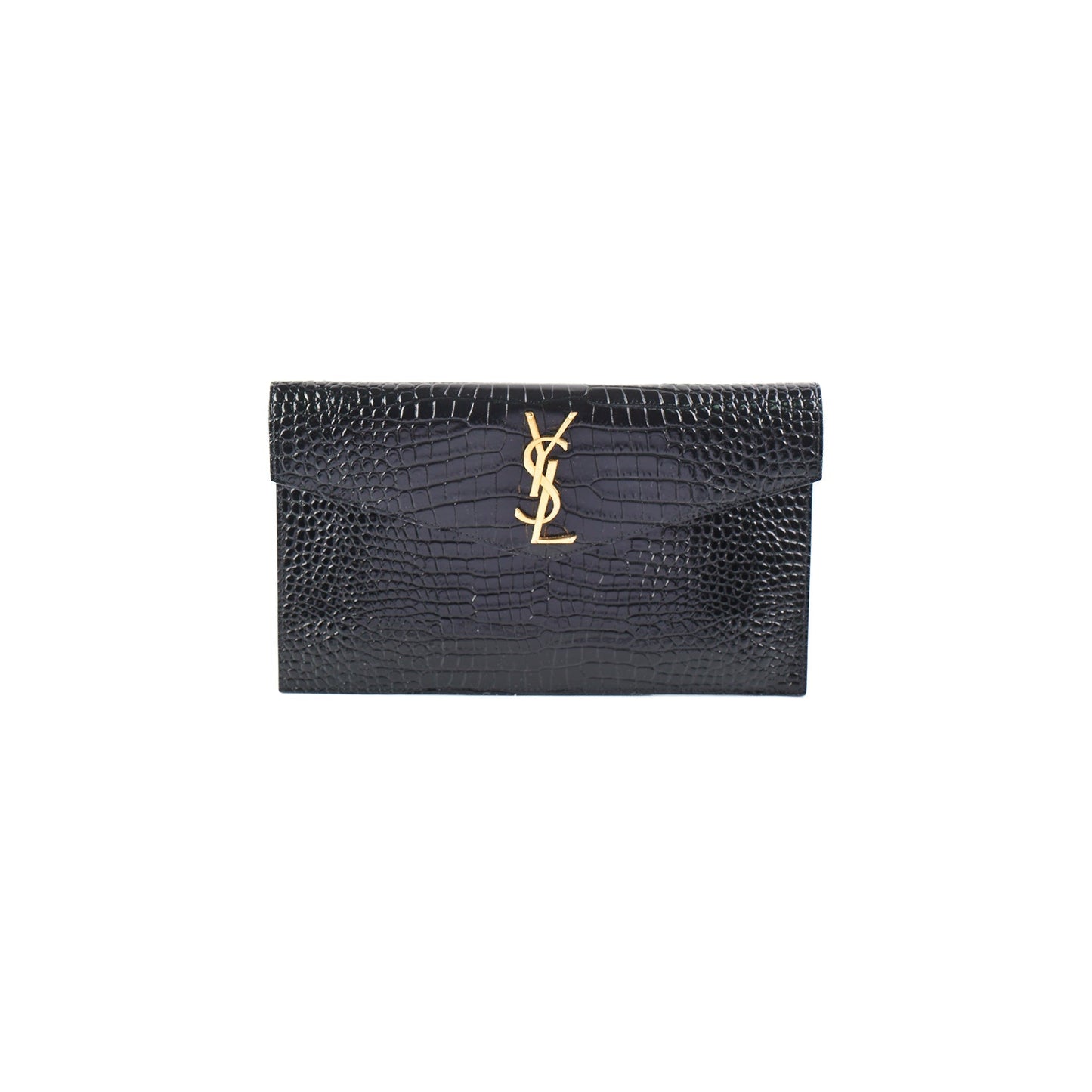 Saint Laurent Uptown Crocodile Embossed Leather Black