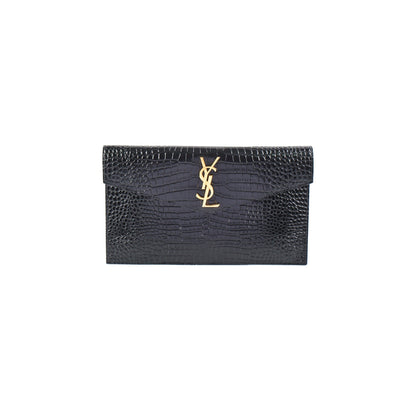 Saint Laurent Uptown Crocodile Embossed Leather Black