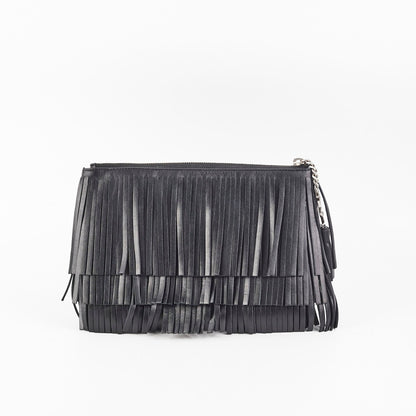 Saint Laurent Joulie Fringe Pouch Black