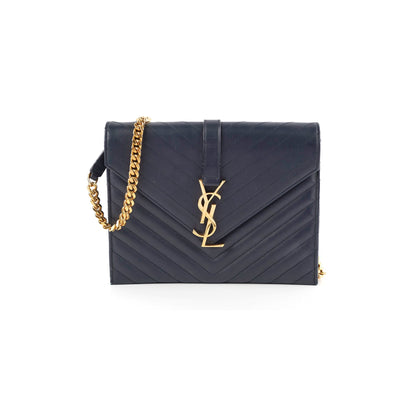 Saint Laurent Clutch With Detachable Chain Navy