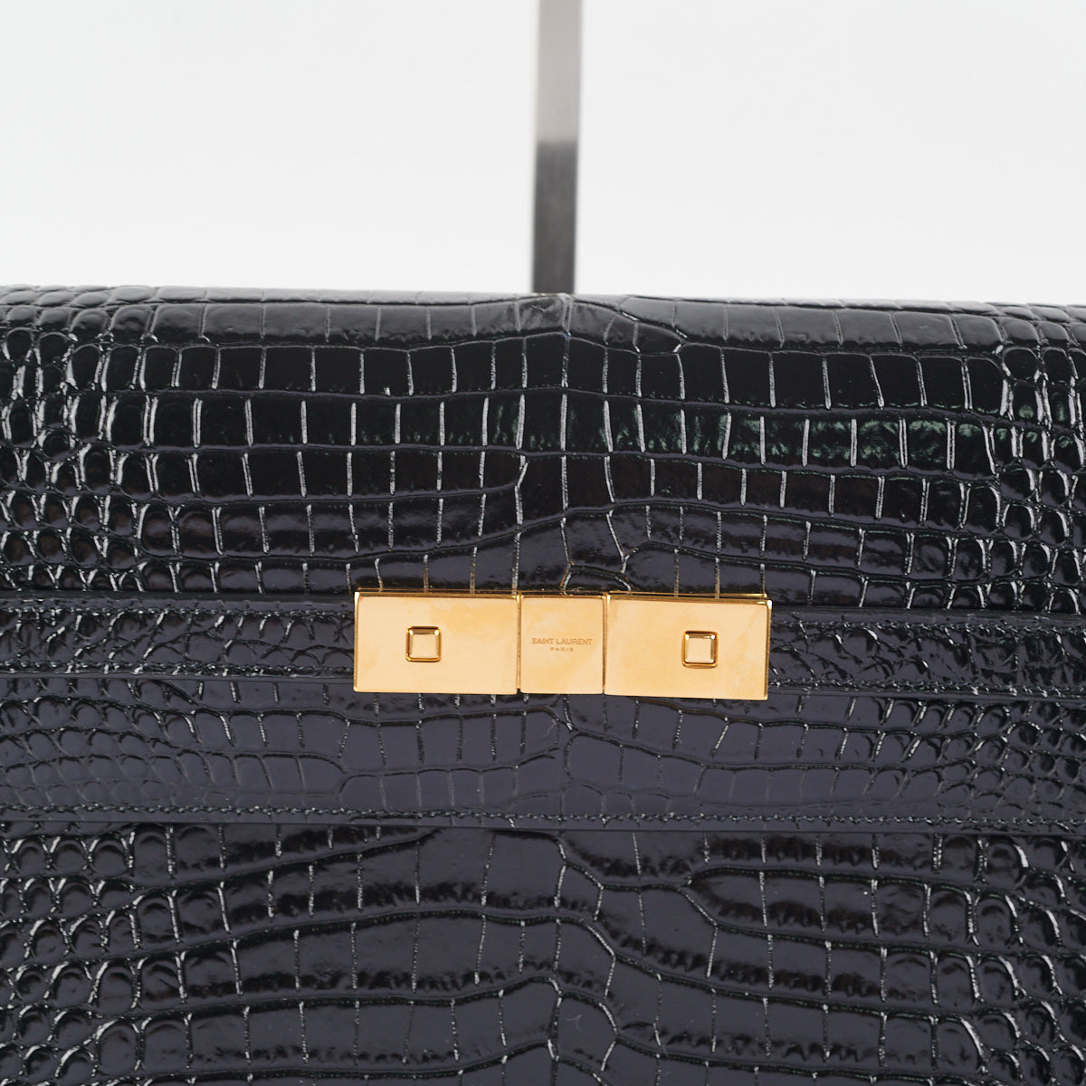 Saint Laurent Manhattan Shoulder Bag In Crocodile Embossed Black
