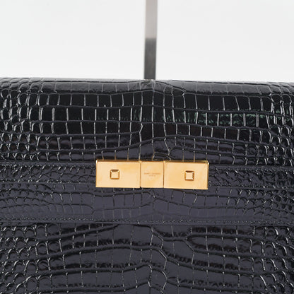Saint Laurent Manhattan Shoulder Bag In Crocodile Embossed Black