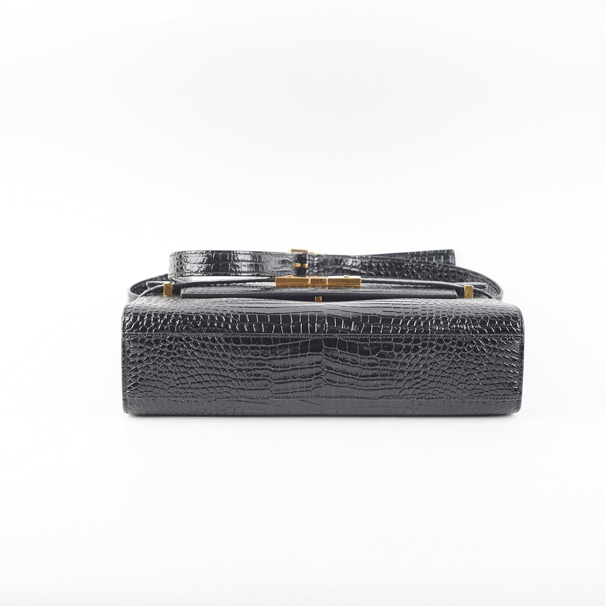 Saint Laurent Manhattan Shoulder Bag In Crocodile Embossed Black
