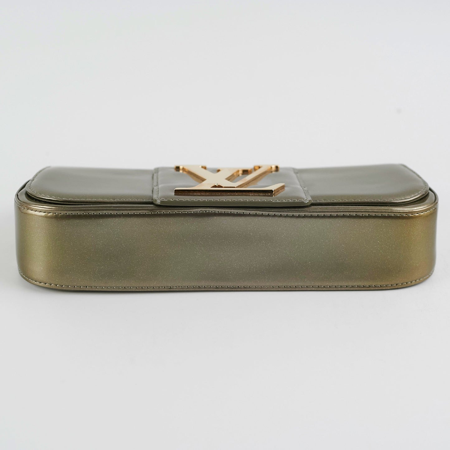 Louis Vuitton Green Grey Patent Logo Clutch