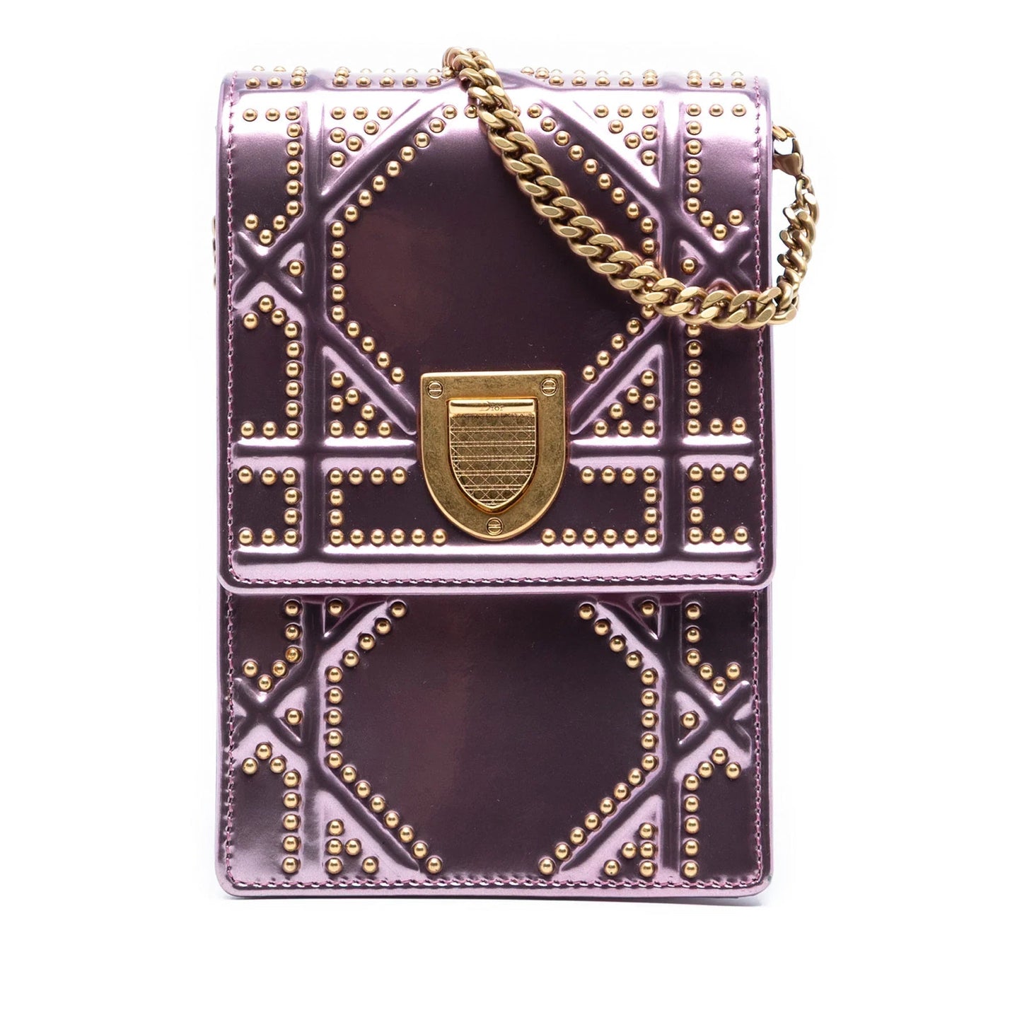 Pink Dior Metallic Studded Calfskin Vertical Diorama Crossbody Bag