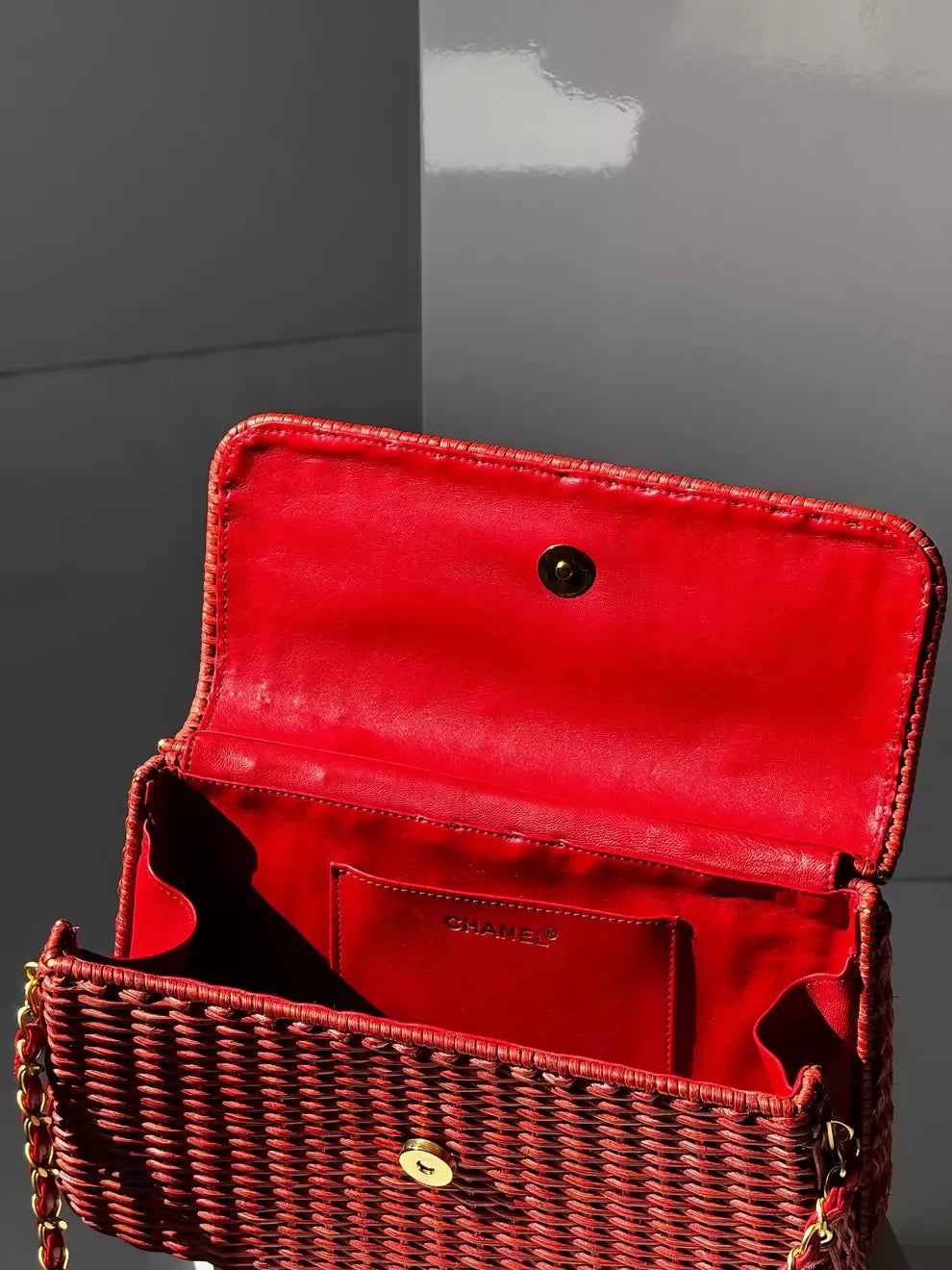 Chanel 2001 Red Wicker Shoulder Bag