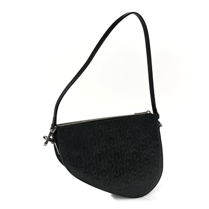 Christian Dior Patent Oblique Embossed Saddle Boxy Bag Black