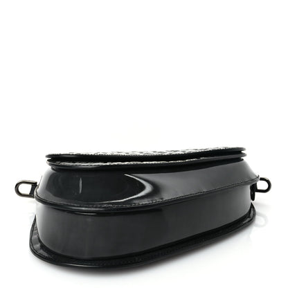 Christian Dior Patent Oblique Embossed Saddle Boxy Bag Black