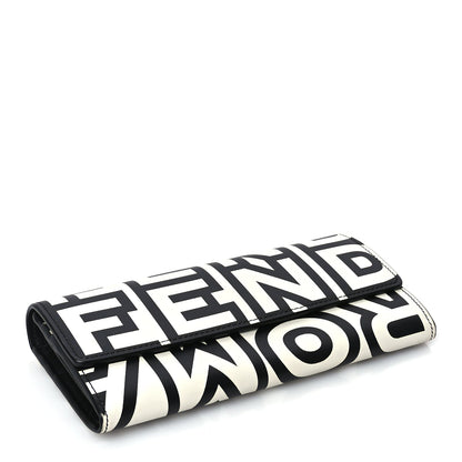 Fendi X MARC JACOBS Nappa Vitello King Logo Print Continental Wallet On Chain White Black