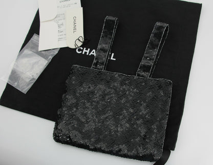 Chanel Coco Mark Metallic Black Sequin Tote Bag