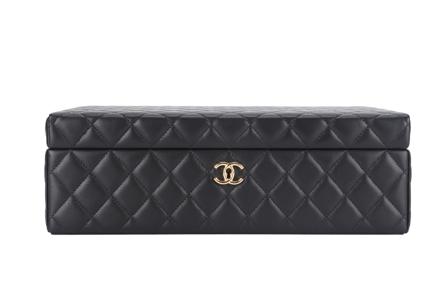 Chanel BLACK VANITY CASE LIMITED EDITION (2500xxxx) RARA HOME DECOR COSMETIC JEWELRY BOX WITH DUST COVER AND BOX