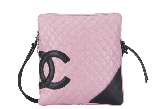 Chanel CAMBON SHOULDER BAG (910xxxx) PINK CALF LEATHER SILVER HARDWARE WITH