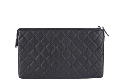 Chanel BLACK LAMBSKIN QUILTED CLUTCH (2638xxxx) SILVER HARDWARE WITH DUST COVER AND BOX