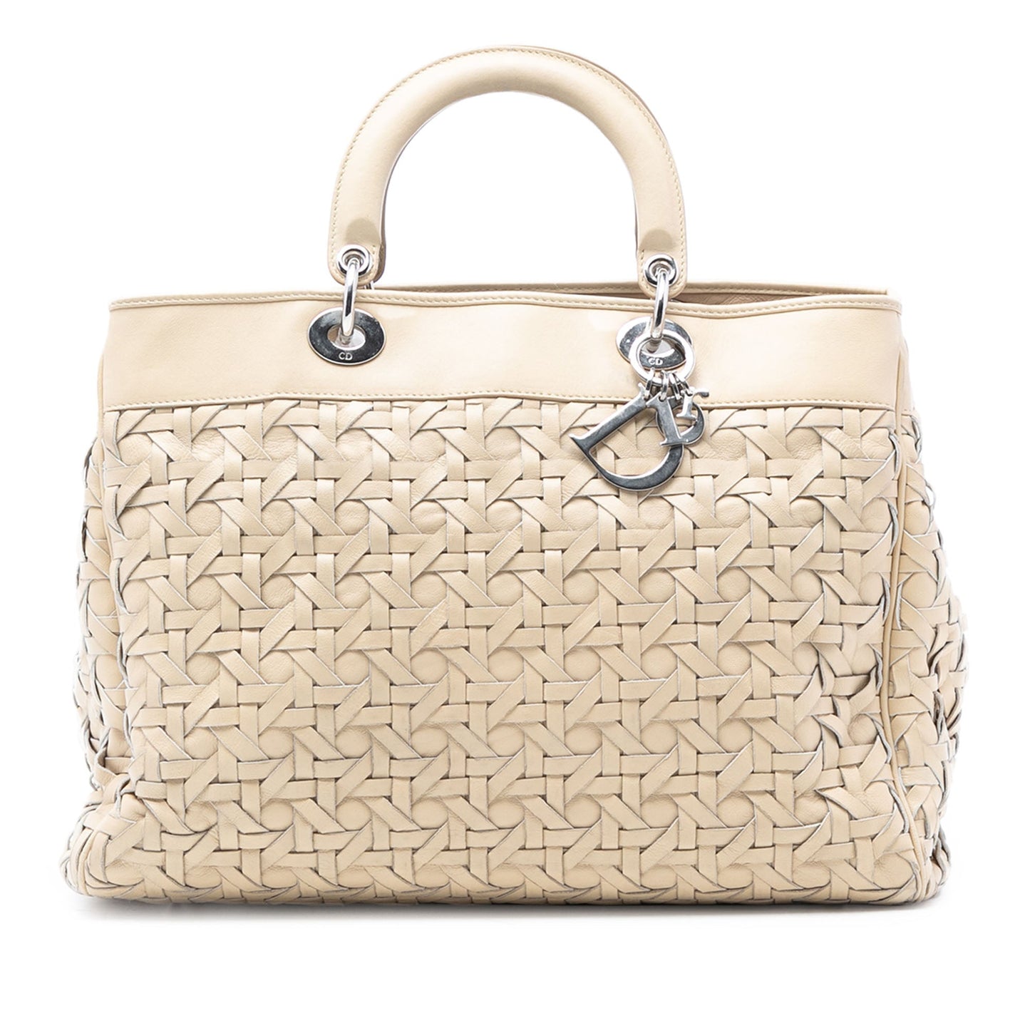 Beige Dior Woven Lambskin Lady Dior Avenue Tote Satchel