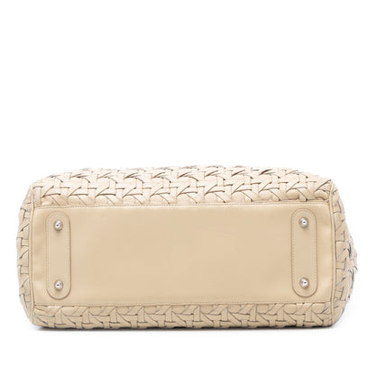 Beige Dior Woven Lambskin Lady Dior Avenue Tote Satchel
