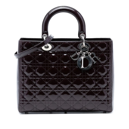 Purple Dior Large Patent Cannage Lady Dior Satchel