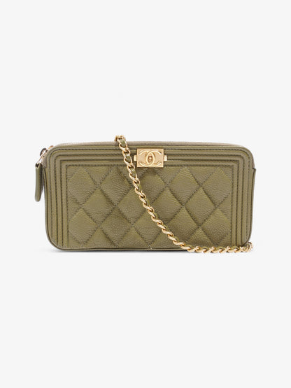 Chanel Double Zip Clutch On Chain Khaki Caviar Leather
