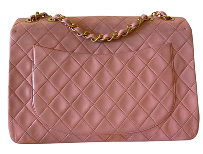 Chanel 90 S Barbie Pink Lambskin Maxi 24K Gold Hardware