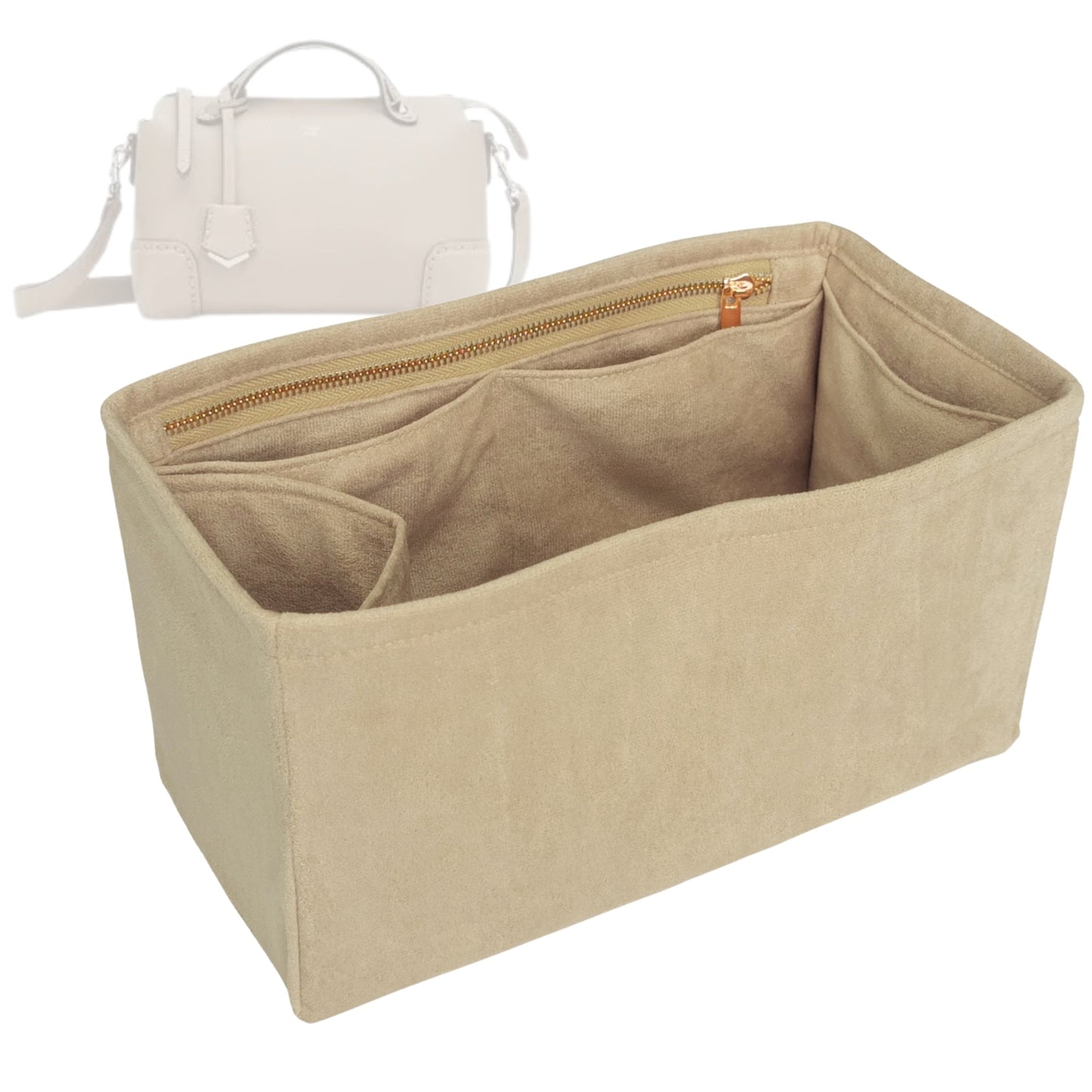 Organizer for [By The Way Selleria Medium, Fendi] Bag Insert (Velvet, Long Zip and Open Compartment)