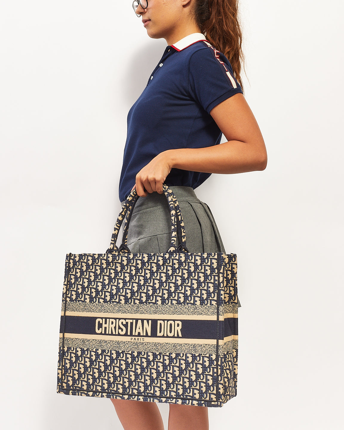 Dior Book Tote Leather Canvas Tote Bag