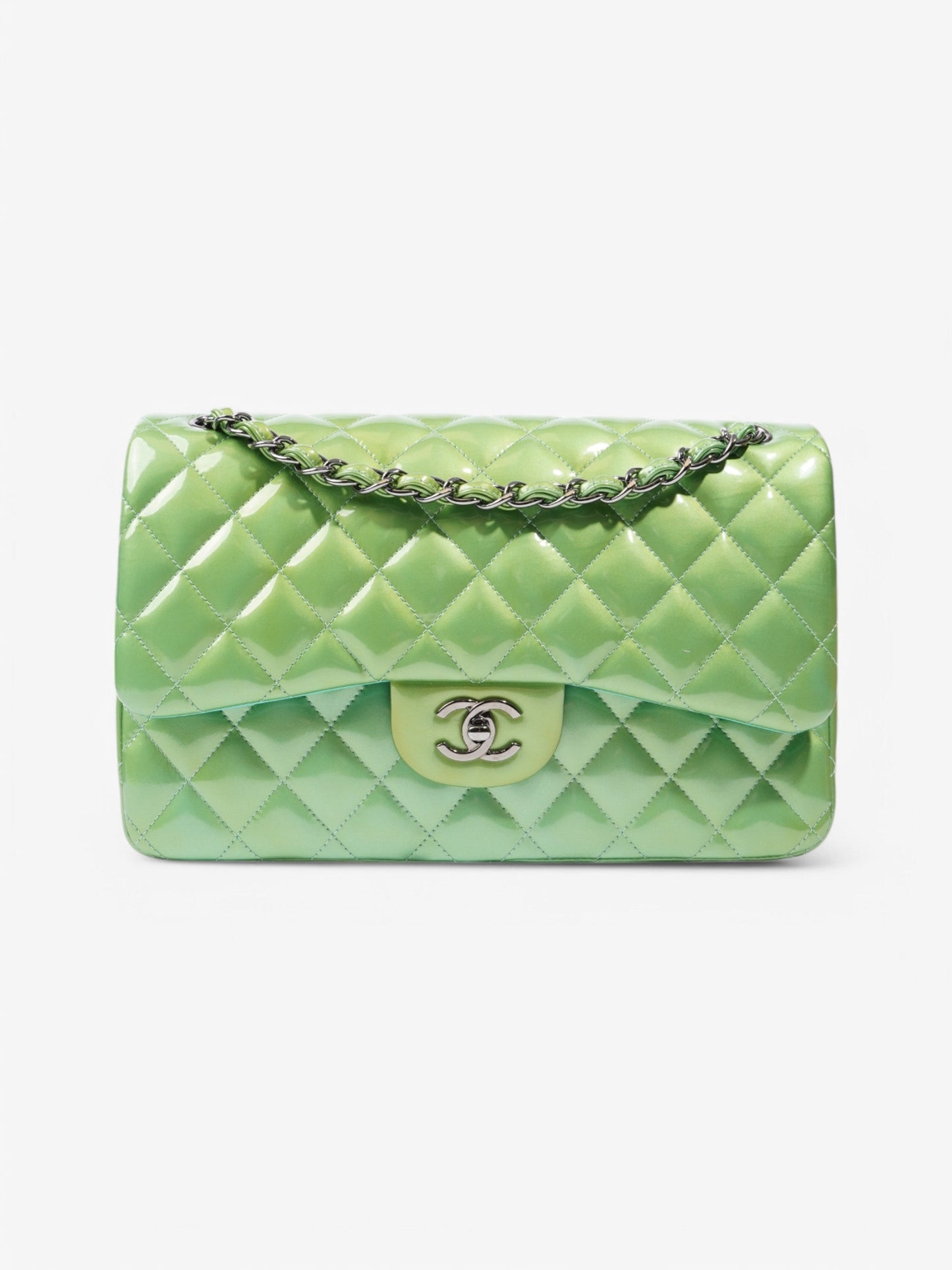Chanel Classic Flap Green Patent Leather Jumbo