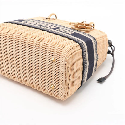 Christian Dior Natural Rattan and Blue Dior Oblique Jacquard Medium Lady Dior Handbag [Clearance Sale]