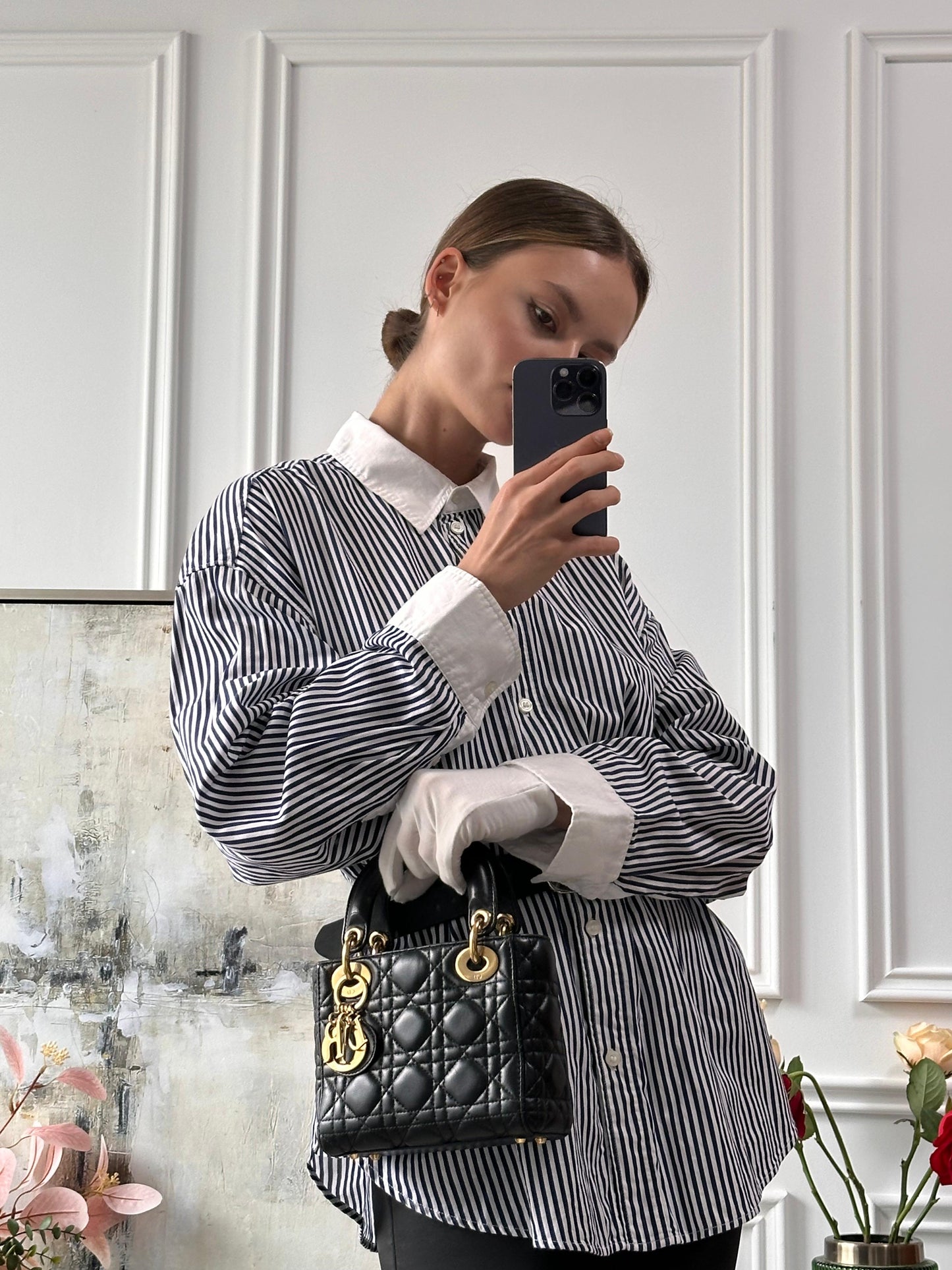 Dior Lady Dior Mini Bag Black Lambskin Gold Hardware