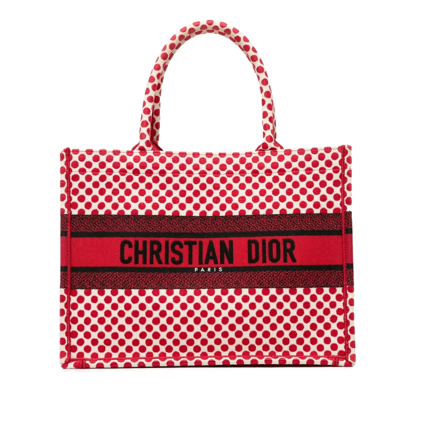 Red Dior Dioramour Medium Embroidered Canvas Dots Book Tote