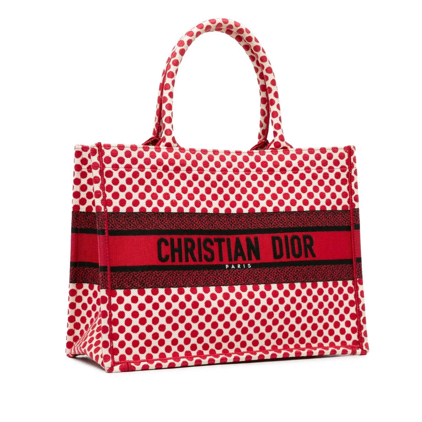 Red Dior Dioramour Medium Embroidered Canvas Dots Book Tote