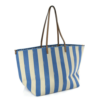 Fendi Pequin Stripe FF Large Roll Tote Cerulean Blue Sand Beige