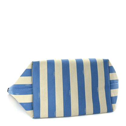 Fendi Pequin Stripe FF Large Roll Tote Cerulean Blue Sand Beige