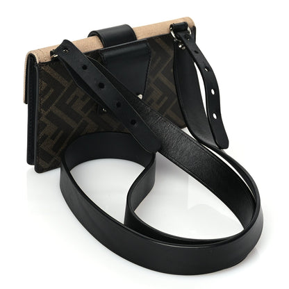 Fendi Glazed Fabric Cotton Vitello King Aura FF 1974 Baguette Belt Pouch Tobacco Moro Sand Black