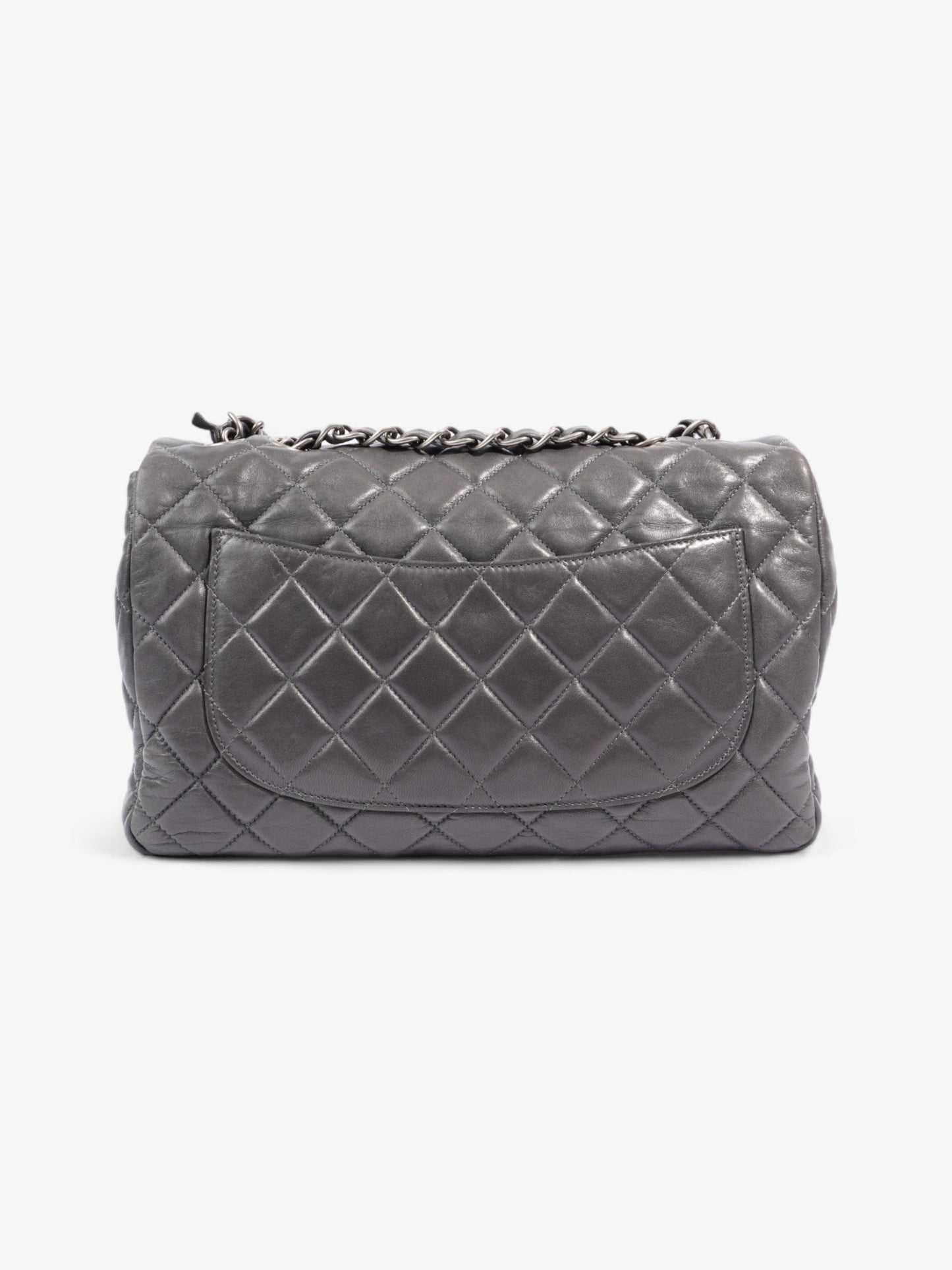 Chanel Classic Single Flap Grey Lambskin Leather Jumbo