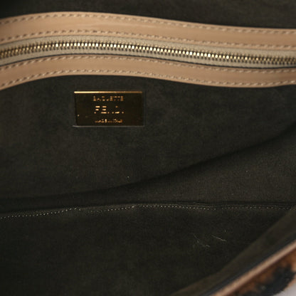 Fendi Shearling Vitello Vernice Mou Pequin Striped Baguette Tobacco Black Tortora