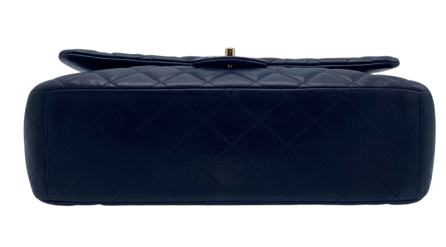 Chanel Maxi Dark Navy Lambskin Timeless Classic Double Flap Bag Gold Hardware Ghw