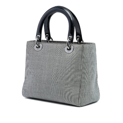Gray Dior Medium Canvas Houndstooth Lady Dior Satchel