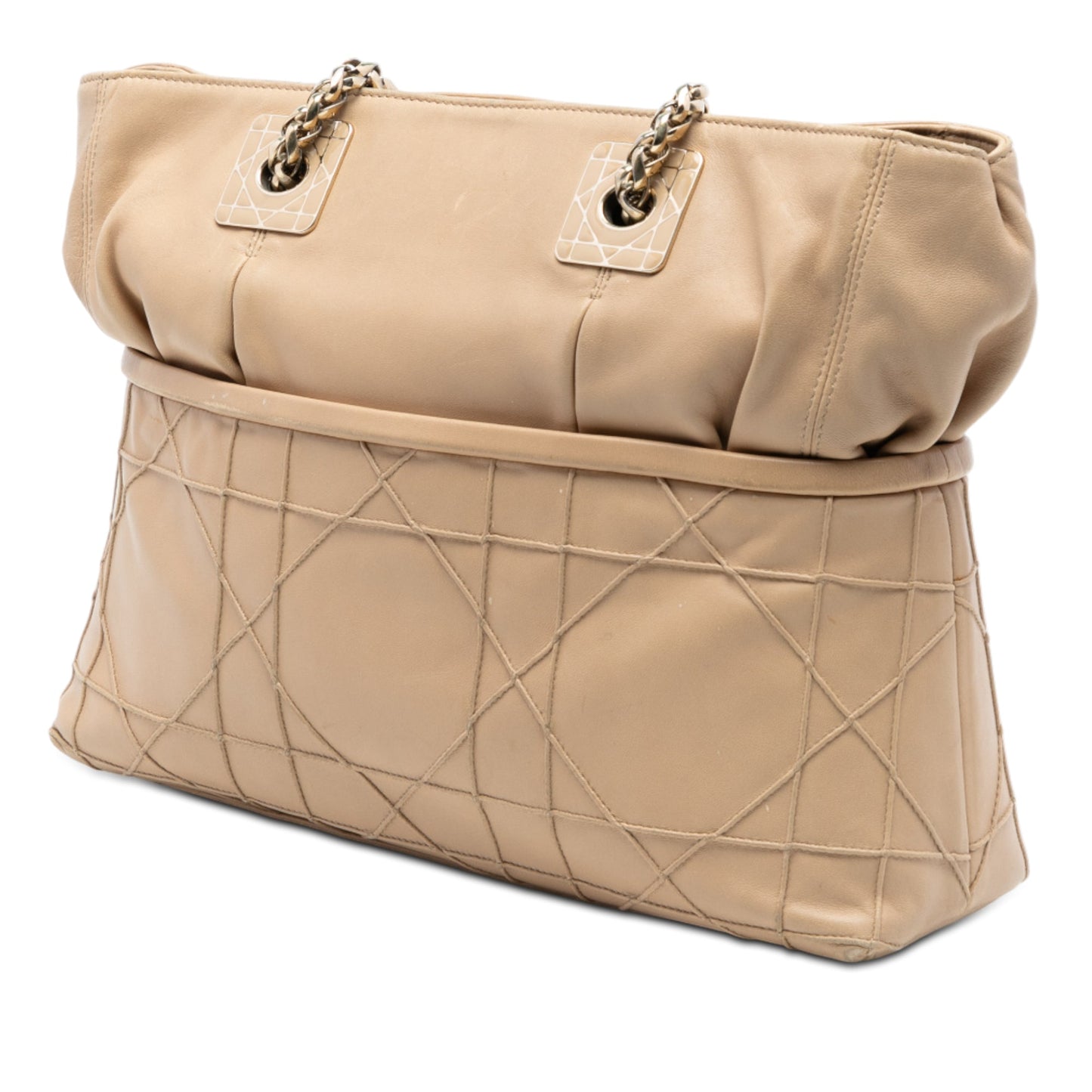 Tan Dior Lambskin Cannage Granville Chain Tote