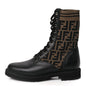 Fendi Calfskin Stretch Fabric FF Rockoko Biker Boots 40.5 Black Tobacco