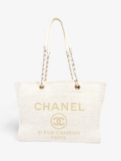 Chanel Deauville Tote Ivory Canvas Small