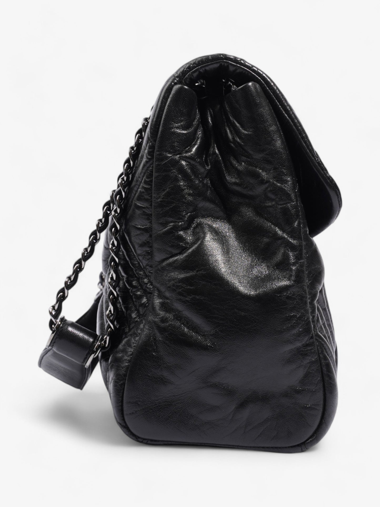 Chanel In And Out Flap Bag Black Lambskin Leather Maxi