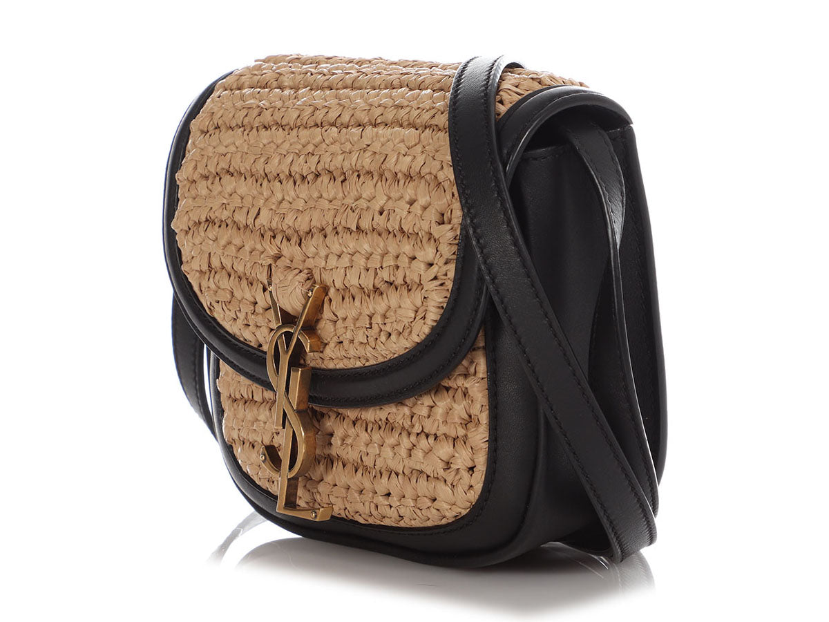 Saint Laurent Small Raffia And Black Monogram Kaia