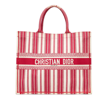 Red Dior Large Striped Book Tote