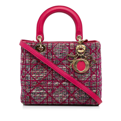 Pink Dior Medium Tweed Macrocannage Lady Dior Satchel