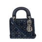 Christian Dior Shoulder Bag Satin black Lady Dior 2WAY handbag Rhinestone mini cannage Women