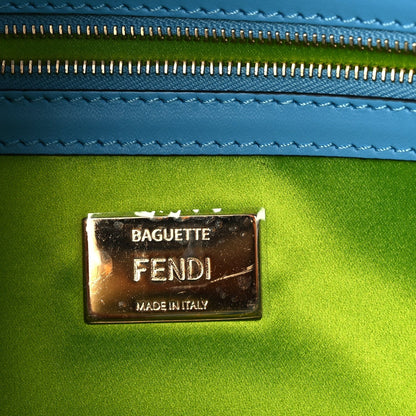 Fendi X SARAH COLEMAN Glazed Canvas Vitello King FF Vertigo Baguette 1997 Cyber Blue White