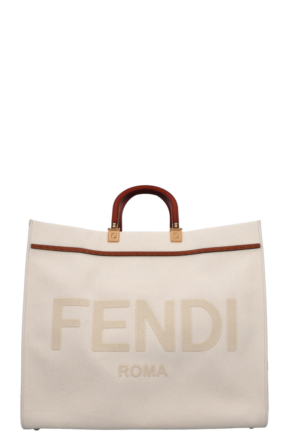 FENDI Sunshine Large Tote Bag Canvas Ivory