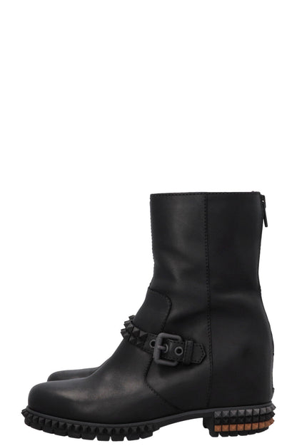 FENDI Hidden Wedge Studded Boots Leather Black